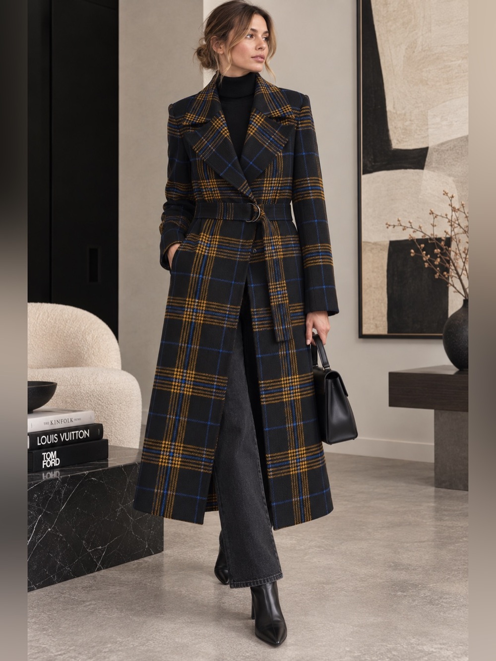 Babaton Aritzia Barton Italian Wool Plaid Belted Coat NWT XS